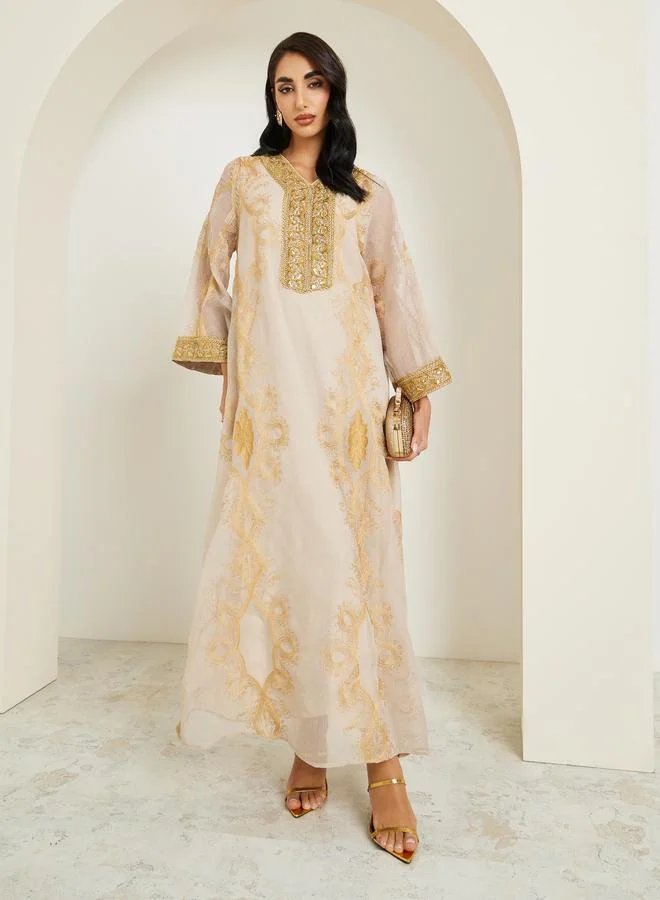 Amirah  Women Embellished Lace Trim Jalabiya for Women | Best Price UAE